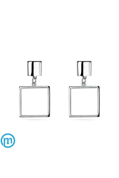 Kare Kadın Saplamalı Küpe- Gümüş Renk ürün görseli 1