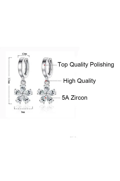 925 Ayar Kristal Taşlı Çiçek Tasarım Gümüş Kolye Küpe Seti - Resim 3