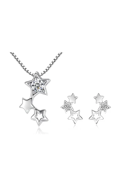 925 Ayar Zirkon Taşlı Yıldız Figürlü Gümüş Kolye Küpe Seti Hediyelik ürün görseli 1