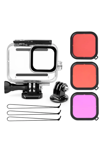 Gopro Hero 12 11 10 9 Için 60m Sualtı Su Geçirmez Kılıf Muhafaza Housing Ve Lens Filtresi ürün görseli 1