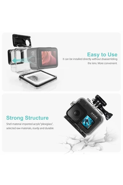 Gopro Hero 12 11 10 9 Için 60m Sualtı Su Geçirmez Kılıf Muhafaza Housing Ve Lens Filtresi - Resim 3