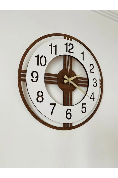 Beyaz Dekoratif Ahşap Hediyelik Sade ve Modern Duvar Saati Pilli Yuvarlak Modern TR Ahşap 40 x 40 - Resim 2