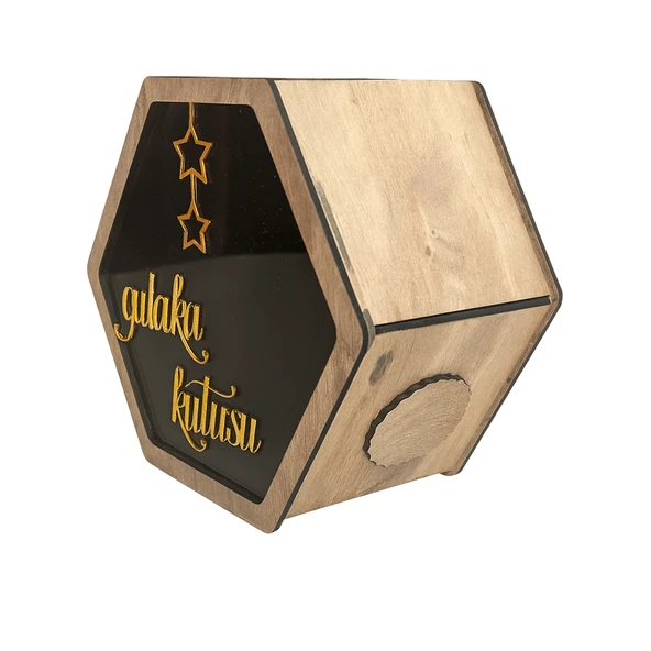 Ahşap Pleksi Camlı Altıgen Sadaka Kutusu – Lüks Tasarım Bağış ve Bahşiş Kumbarası - Resim 2