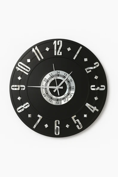 Dekoratif Ahşap Siyah Gold Duvar Saati 40 cm – Modern Ev Hediyelik Saat - Resim 2