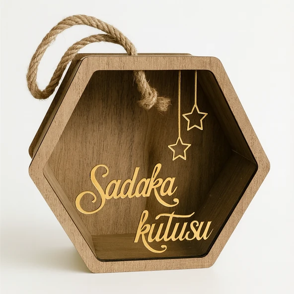Ahşap Pleksi Camlı Altıgen Sadaka Kutusu – Lüks Tasarım Bağış ve Bahşiş Kumbarası - Resim 3
