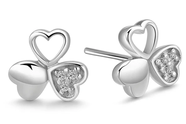 Gümüş Kaplama 3 Taşlı 3 Kalpli Küpe ürün görseli 1