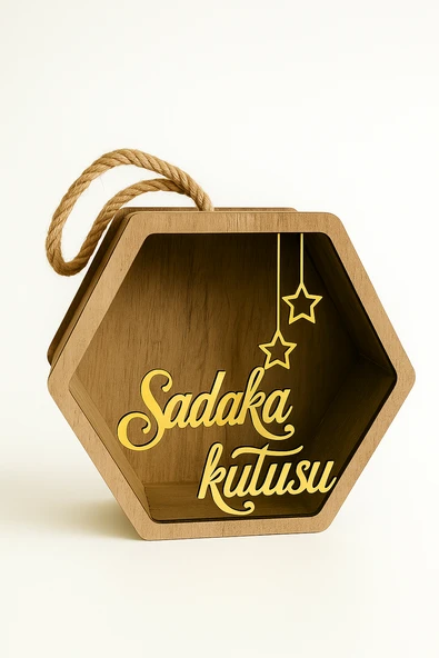 Ahşap Pleksi Camlı Altıgen Sadaka Kutusu – Lüks Tasarım Bağış ve Bahşiş Kumbarası ürün görseli 1
