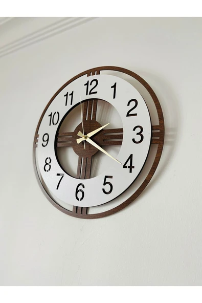 Beyaz Dekoratif Ahşap Hediyelik Sade ve Modern Duvar Saati Pilli Yuvarlak Modern TR Ahşap 40 x 40 - Resim 3