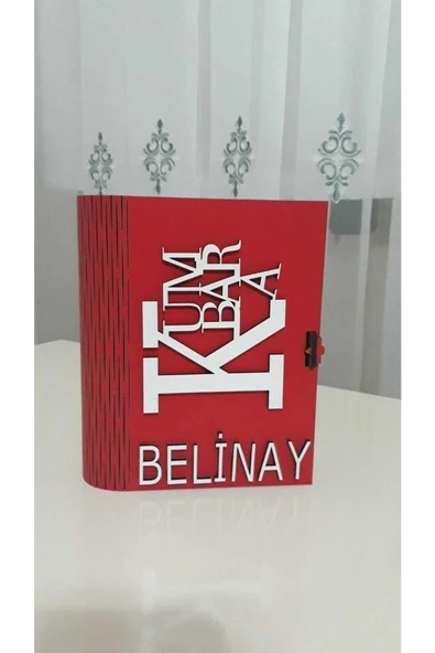 Kitap Görünümlü Ahşap Kumbara Kırmızı - Resim 2