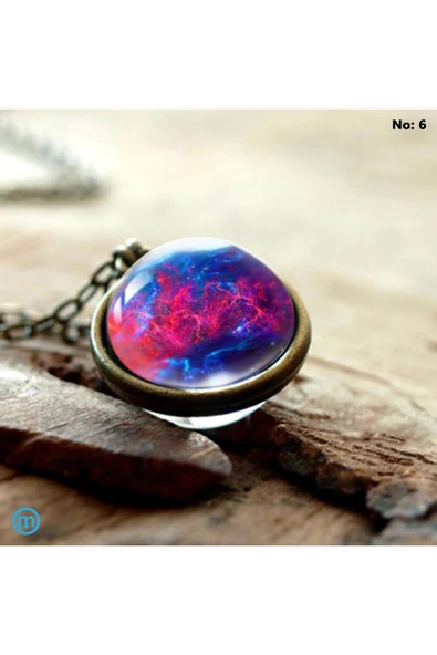 Çift Taraflı Unisex Bay Galaksi Cam Küre Kolye-No 6 ürün görseli 1