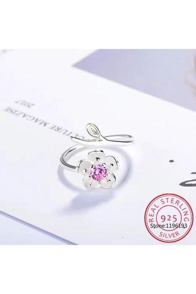 925 Ayar Gümüş 5 Yapraklı Yonca Model Boyutlanabilir Kadın Yüzük - Resim 2