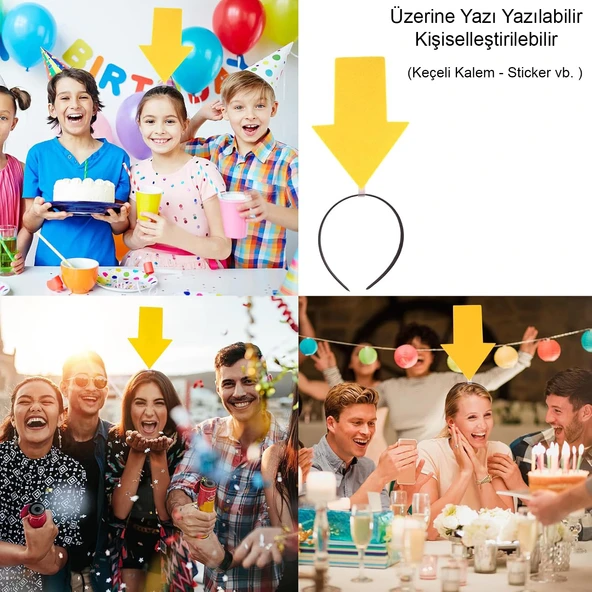 Kişiselleştirilebilir Ok Taç – Üzerine Yazı Yazılabilen Parti Tacı Sarı Renk ürün görseli 1