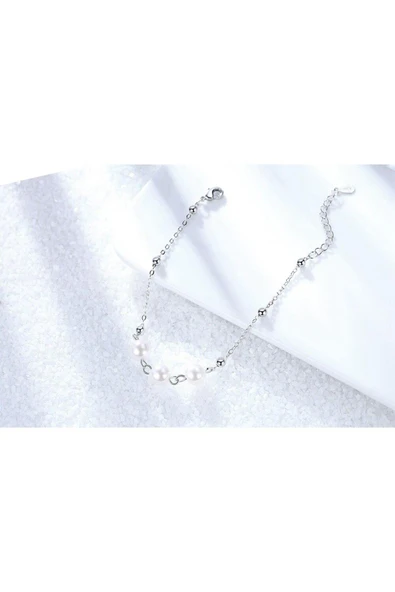 925 Ayar Ayarlanabilir Çiçek İnci Tasarım Kadın Gümüş Bileklik - Resim 3