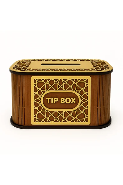 Kilitli Ahşap Bahşiş Kutusu Tip Box Aynalı Gold Pleksi Kaplamalı Dekoratif Kumbara ürün görseli 1