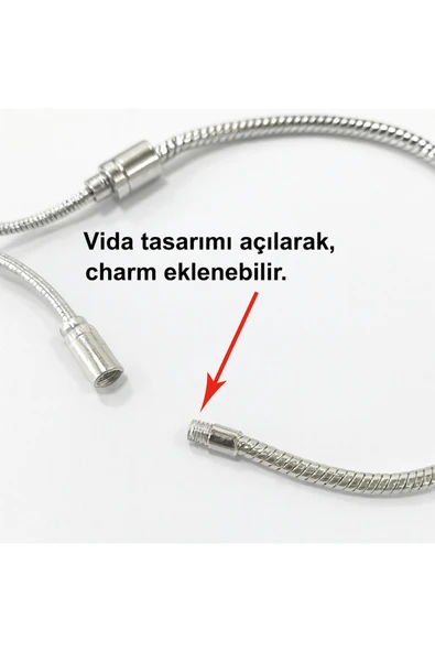 925 Ayar Gümüş Ayarlanabilir Charm Bileklik Vidalı Kilitli Charm Uyumlu Kadın Bileziği Bileklik - Resim 2