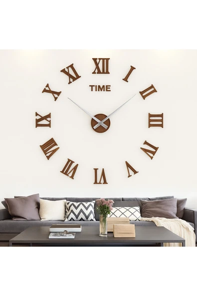 3D Roma Rakamlı Duvar Saati Ceviz Mdf Modern Dekoratif Sessiz Akar Mekanizma ürün görseli 1