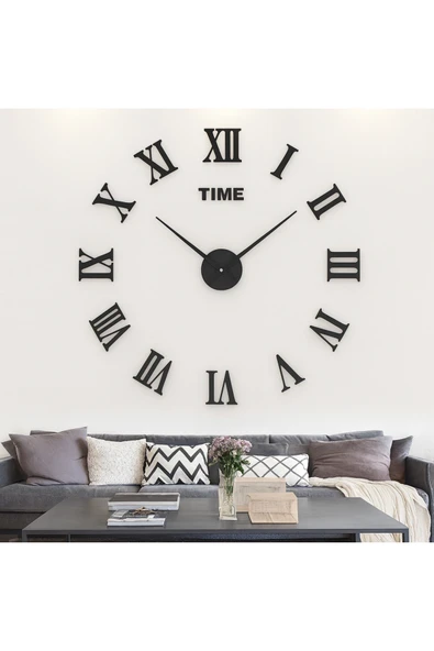 3D Roma Rakamlı Duvar Saati Siyah Mdf Modern Dekoratif Sessiz Akar Mekanizma ürün görseli 1