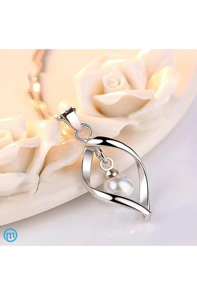 925 Ayar Gümüş Inci Taşlı Özel Tasarım Gümüş Kolye Ve Küpe Seti - Resim 3