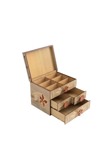 El Yapımı Ahşap Aynalı Çekmeceli Makyaj Kozmetik Takı Mücevher Düzenleyici Çok Amaçlı Organizer ürün görseli 1