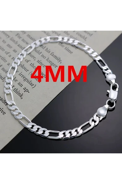 Erkek Kadın Unisex Figaro 6mm Gümüş Kaplama Zincir Bileklik Künye Hediyelik - Resim 2