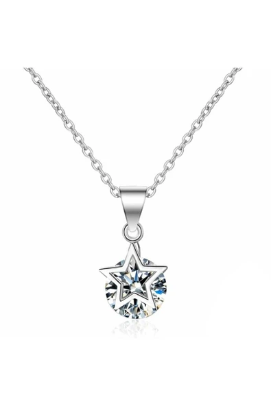 925 Ayar Yıldız Figürlü Zincirli Taşlı Gümüş Kolye Hediyelik ürün görseli 1