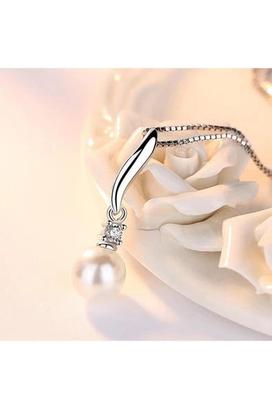 925 Ayar Inci Taşlı Gümüş Kadın Kolye Hediyelik - Resim 6
