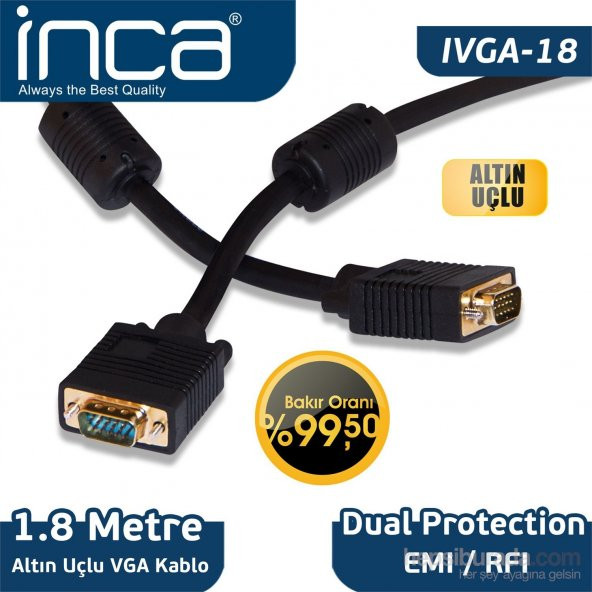 Inca VGA to VGA 1,8M Altın Uçlu Kablo