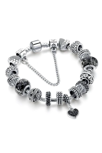 Avusturya Kristali Siyah Kalp Charm Bileklik ürün görseli 1