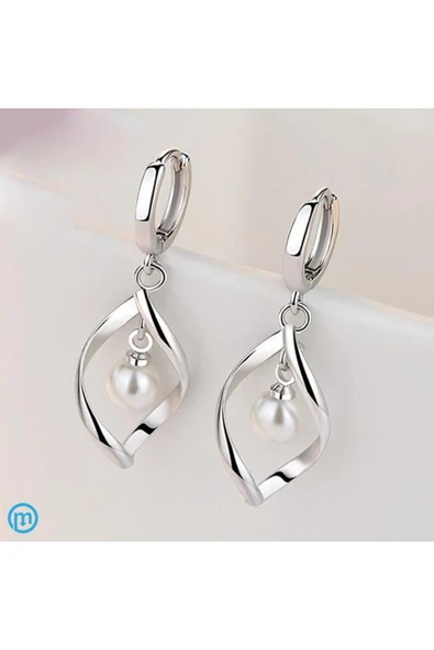 925 Ayar Gümüş Inci Taşlı Özel Tasarım Gümüş Kolye Ve Küpe Seti - Resim 5