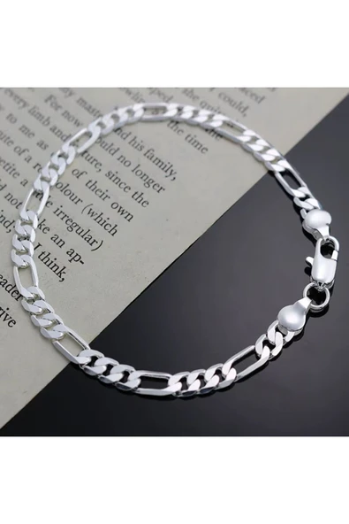 Erkek Kadın Unisex Figaro 6mm Gümüş Kaplama Zincir Bileklik Künye Hediyelik - Resim 4