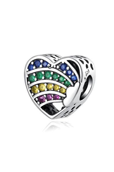 925 Ayar Gümüş Renkli Kalp Bileklik Uyumlu Charm - Resim 2