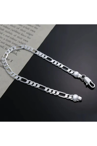 Erkek Kadın Unisex Figaro 6mm Gümüş Kaplama Zincir Bileklik Künye Hediyelik - Resim 3