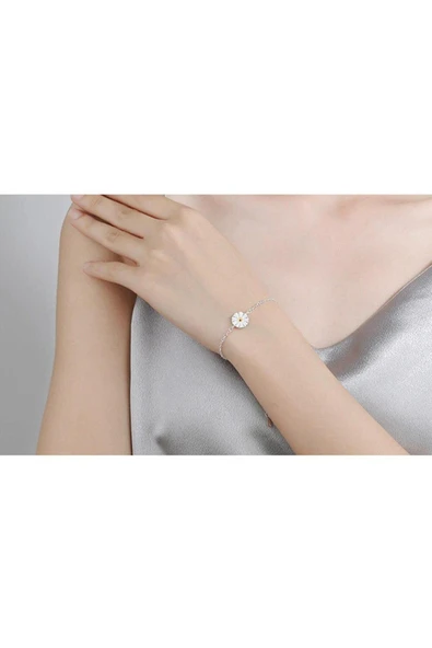 925 Ayar Ayarlanabilir Papatya Tasarım Kadın Gümüş Bileklik - Resim 2