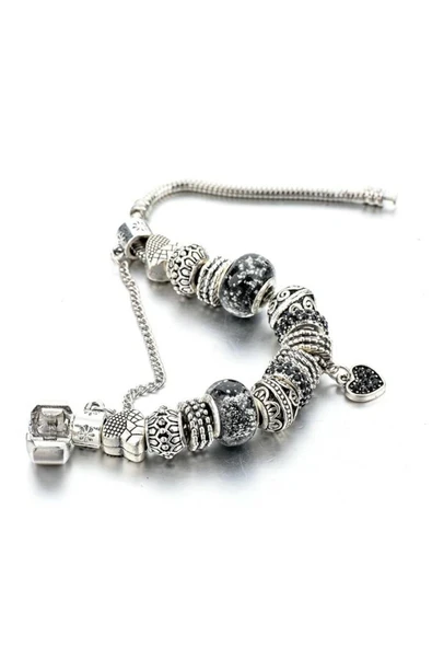 Avusturya Kristali Siyah Kalp Charm Bileklik - Resim 3