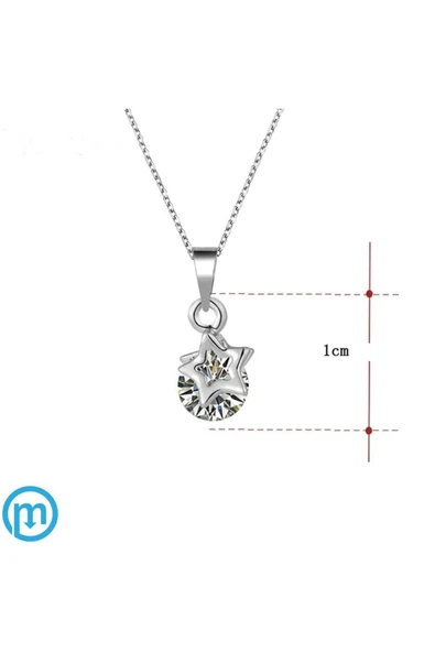 925 Ayar Yıldız Figürlü Zincirli Taşlı Gümüş Kolye Hediyelik - Resim 2