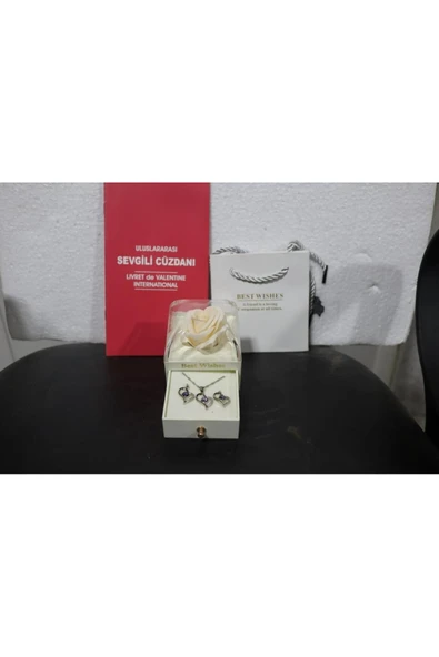 925 Ayar Gümüş Kalp İçinde Zirkon Taşlı Kolye Küpe Seti Sevgili Cüzdanı Sevgililer Günü Hediyelik - Resim 4
