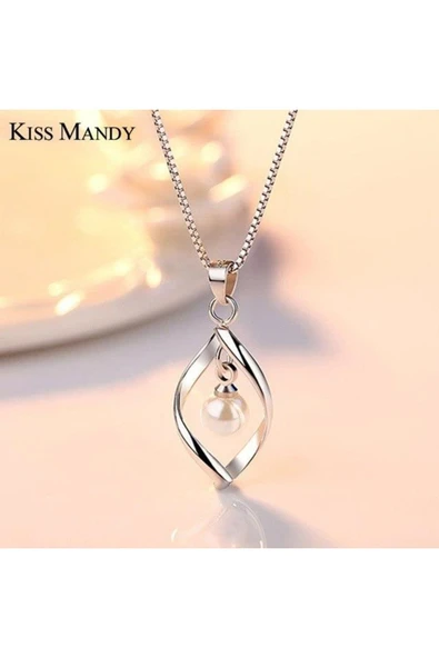 925 Ayar Inci Taşlı Gümüş Kolye Sevgiliye Hediyelik - Resim 2