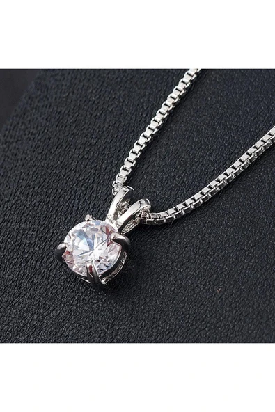 925 Ayar Gümüş Kristal Taşlı Zincirli Kolye | Şık ve Zarif Kadın Kolye Modeli - Resim 9