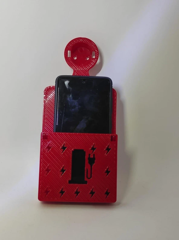 Pirize Takılan Hazneli Telefon Tutucu Duvar Teleon Tutucu Şarz Standı kırmızı
