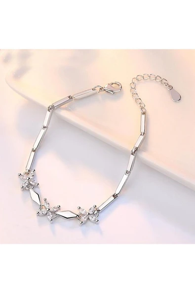 925 Ayar Ayarlanabilir Çiçek Motifli Kadın Gümüş Bileklik – Işıltılı Şık Hediyelik - Resim 2
