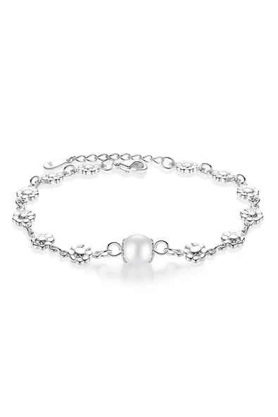 925 Ayar Ayarlanabilir Çiçek Tek İnci Tasarım Kadın Gümüş Bileklik ürün görseli 1