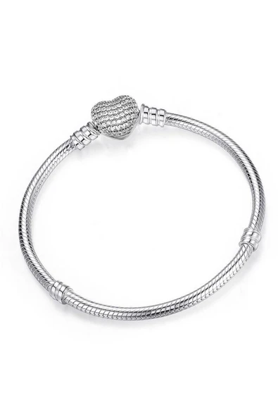 Charm Uyumlu Pave Taşlı Kalp Gümüş Kaplama Bileklik ürün görseli 1