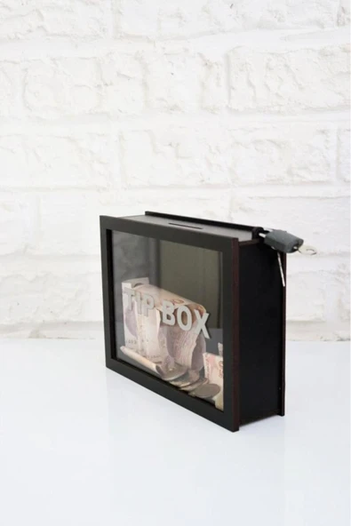 Ahşap Önü Şeffaf Pleksili Özel Yapım Kilitli Siyah Tip Box Kumbara - Resim 2