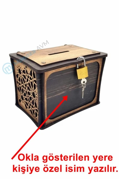 El Yapımı Dikdörtgen Ahşap Bahşiş Kutusu Sandık Tip Box Kumbara Tibbox Hediyelik - Resim 8