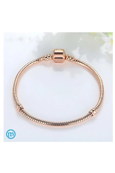 925 Ayar Cham Uyumlu Yılan Zincir Gümüş Üzeri Altın Kaplama Kadın Bileklik-rose Gold - Resim 2