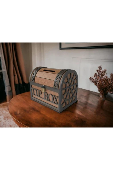 Klitli Ahşap Tip Box Bahşiş Kutusu Ve Kumbara Sandık Tipi Tipbox Hediyelik Tipbox Kumbara Seç - Resim 4