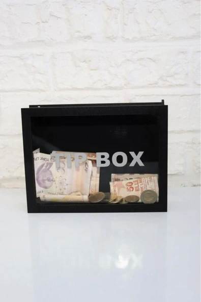 Ahşap Önü Şeffaf Pleksili Özel Yapım Kilitli Siyah Tip Box Kumbara ürün görseli 1