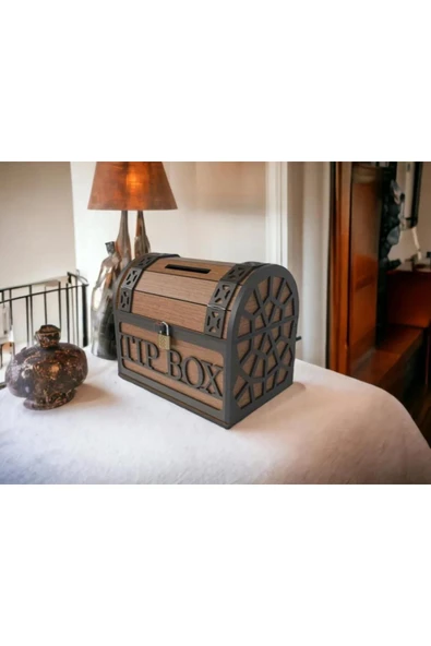 Klitli Ahşap Tip Box Bahşiş Kutusu Ve Kumbara Sandık Tipi Tipbox Hediyelik Tipbox Kumbara Seç - Resim 6