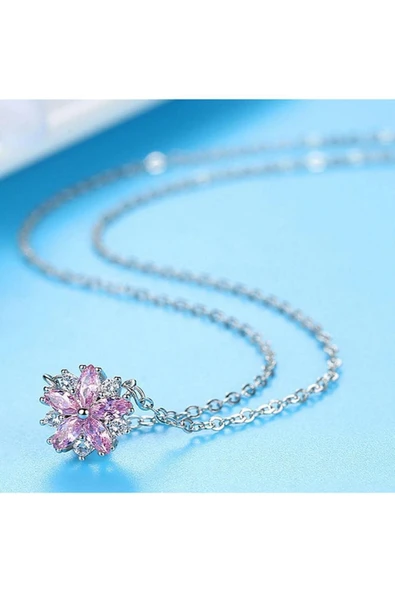 925 Ayar Gümüş Avusturya Kristali Taşlı Kiraz Model Kolye Ve Küpe Seti Takım Sevgililer Günü Hediye - Resim 3