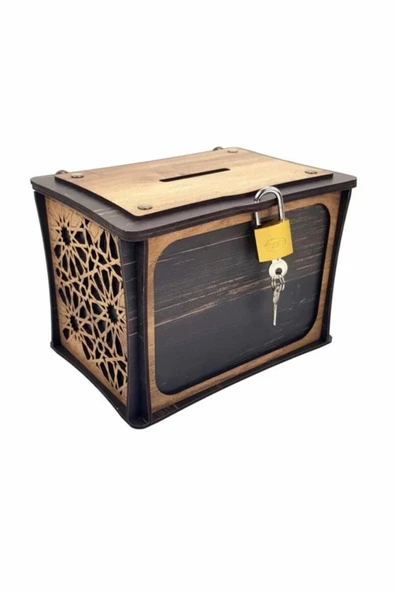 El Yapımı Dikdörtgen Ahşap Bahşiş Kutusu Sandık Tip Box Kumbara Tibbox Hediyelik - Resim 12